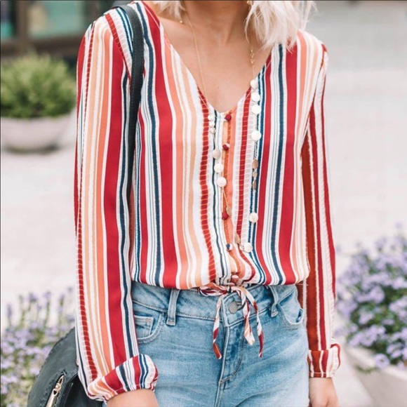 JACK BB DAKOTA | Striped Cropped Tie Front Blouse - Picture 2 of 6